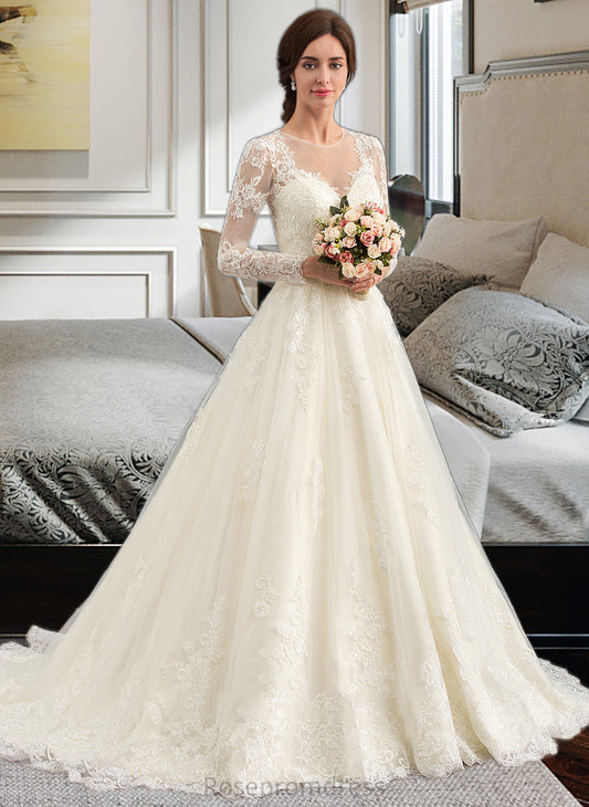 Bailey Ball-Gown/Princess Illusion Court Train Tulle Lace Wedding Dress SRSP0013750