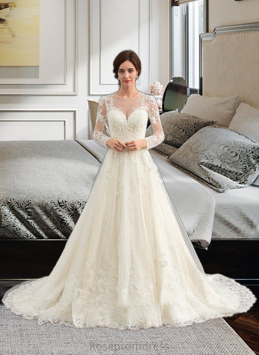Bailey Ball-Gown/Princess Illusion Court Train Tulle Lace Wedding Dress SRSP0013750