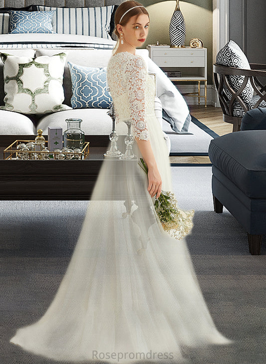 Leila A-Line Scoop Neck Sweep Train Tulle Lace Wedding Dress SRSP0013753