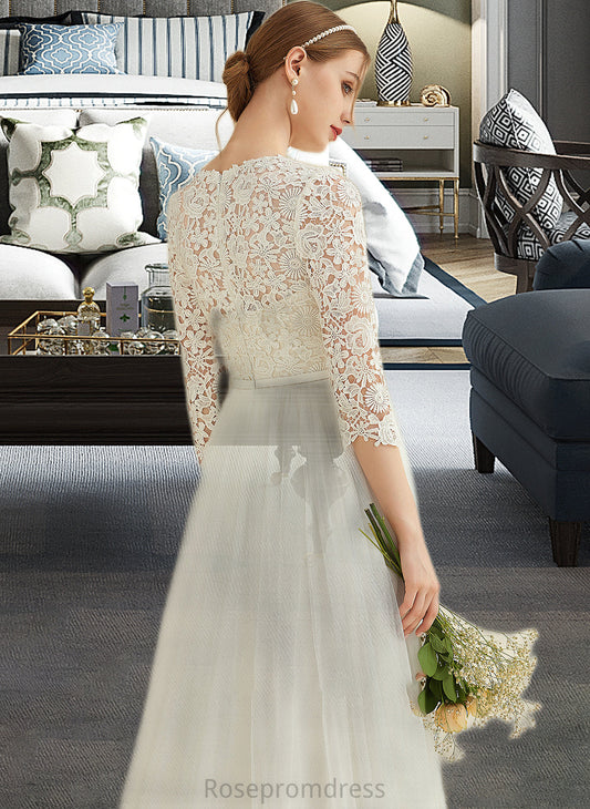 Leila A-Line Scoop Neck Sweep Train Tulle Lace Wedding Dress SRSP0013753