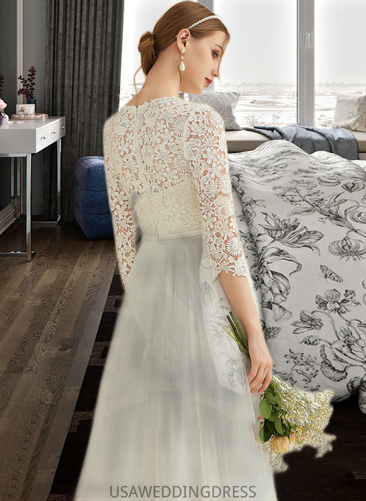 Lacey A-Line Scoop Neck Sweep Train Tulle Lace Wedding Dress DSP0013753