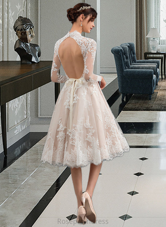 Kelsey A-Line Illusion Knee-Length Lace Wedding Dress SRSP0013754