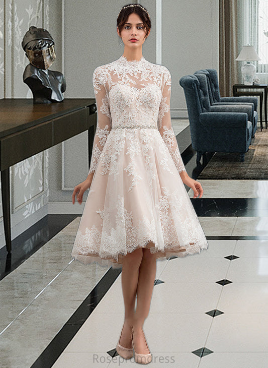 Kelsey A-Line Illusion Knee-Length Lace Wedding Dress SRSP0013754