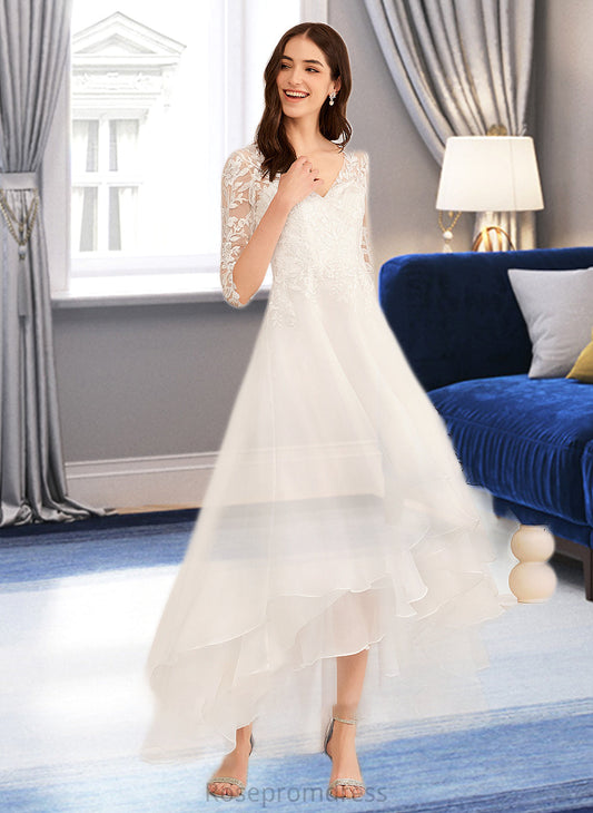 Angelica A-Line V-neck Asymmetrical Wedding Dress With Beading Sequins SRSP0013755