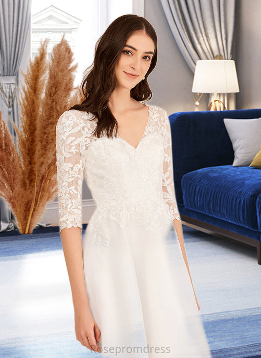 Angelica A-Line V-neck Asymmetrical Wedding Dress With Beading Sequins SRSP0013755