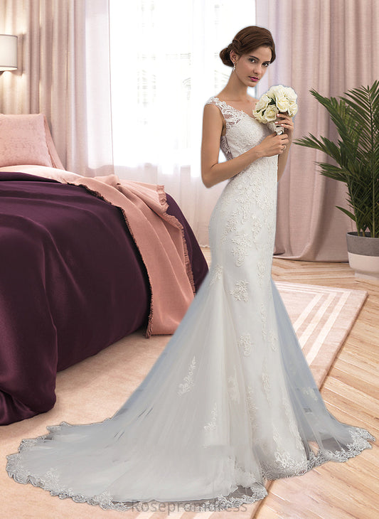 Lilly Trumpet/Mermaid V-neck Court Train Tulle Wedding Dress SRSP0013758