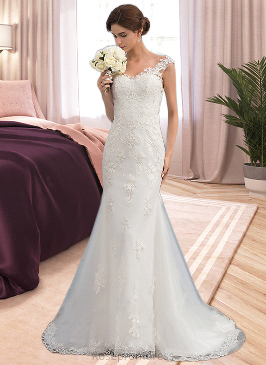 Lilly Trumpet/Mermaid V-neck Court Train Tulle Wedding Dress SRSP0013758