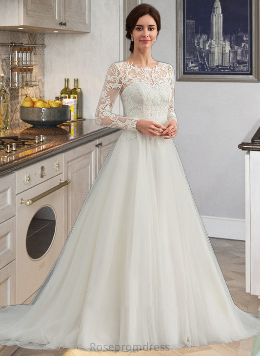 Norah Ball-Gown/Princess Scoop Neck Sweep Train Tulle Wedding Dress SRSP0013759