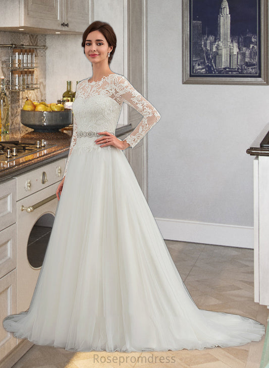 Norah Ball-Gown/Princess Scoop Neck Sweep Train Tulle Wedding Dress SRSP0013759