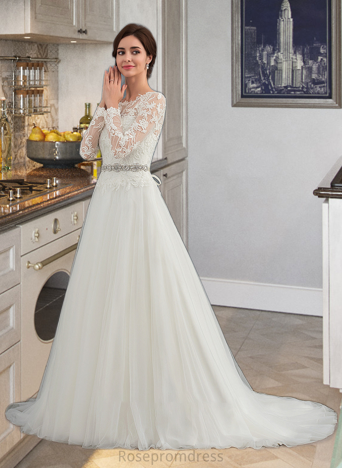 Norah Ball-Gown/Princess Scoop Neck Sweep Train Tulle Wedding Dress SRSP0013759
