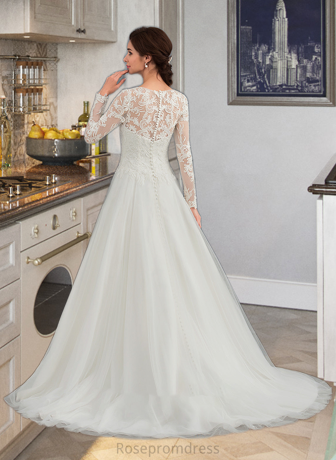 Norah Ball-Gown/Princess Scoop Neck Sweep Train Tulle Wedding Dress SRSP0013759