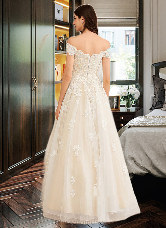 Deja Ball-Gown/Princess Off-the-Shoulder Floor-Length Wedding Dress With Beading Sequins SRSP0013765