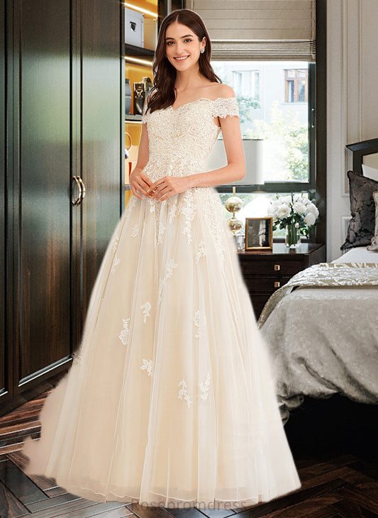 Deja Ball-Gown/Princess Off-the-Shoulder Floor-Length Wedding Dress With Beading Sequins SRSP0013765