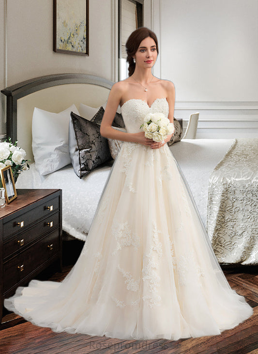 Julie Ball-Gown/Princess Sweetheart Court Train Tulle Wedding Dress With Ruffle Beading SRSP0013766
