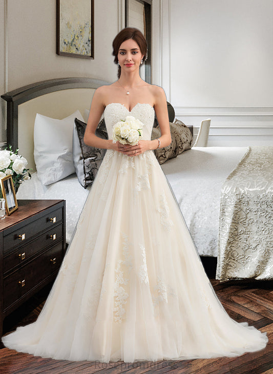 Julie Ball-Gown/Princess Sweetheart Court Train Tulle Wedding Dress With Ruffle Beading SRSP0013766