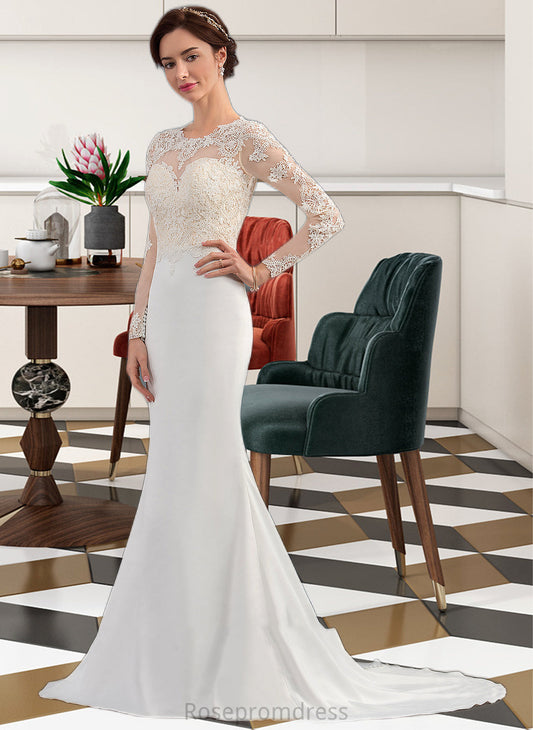 Kendra Trumpet/Mermaid Illusion Sweep Train Stretch Crepe Wedding Dress SRSP0013767