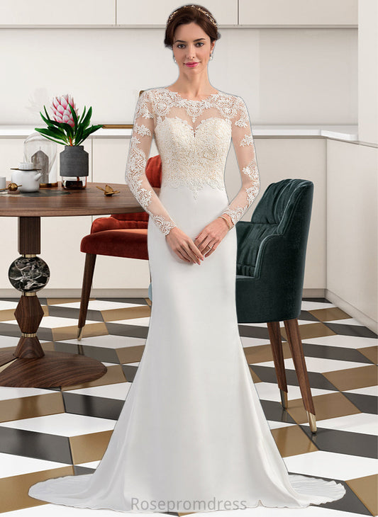 Kendra Trumpet/Mermaid Illusion Sweep Train Stretch Crepe Wedding Dress SRSP0013767