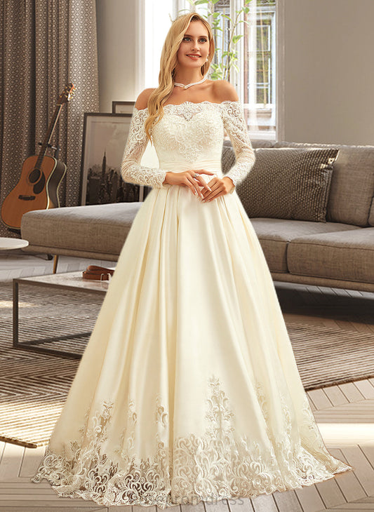 Michaela Ball-Gown/Princess Sweep Train Satin Wedding Dress With Beading Sequins SRSP0013768