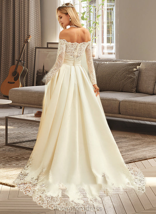 Michaela Ball-Gown/Princess Sweep Train Satin Wedding Dress With Beading Sequins SRSP0013768