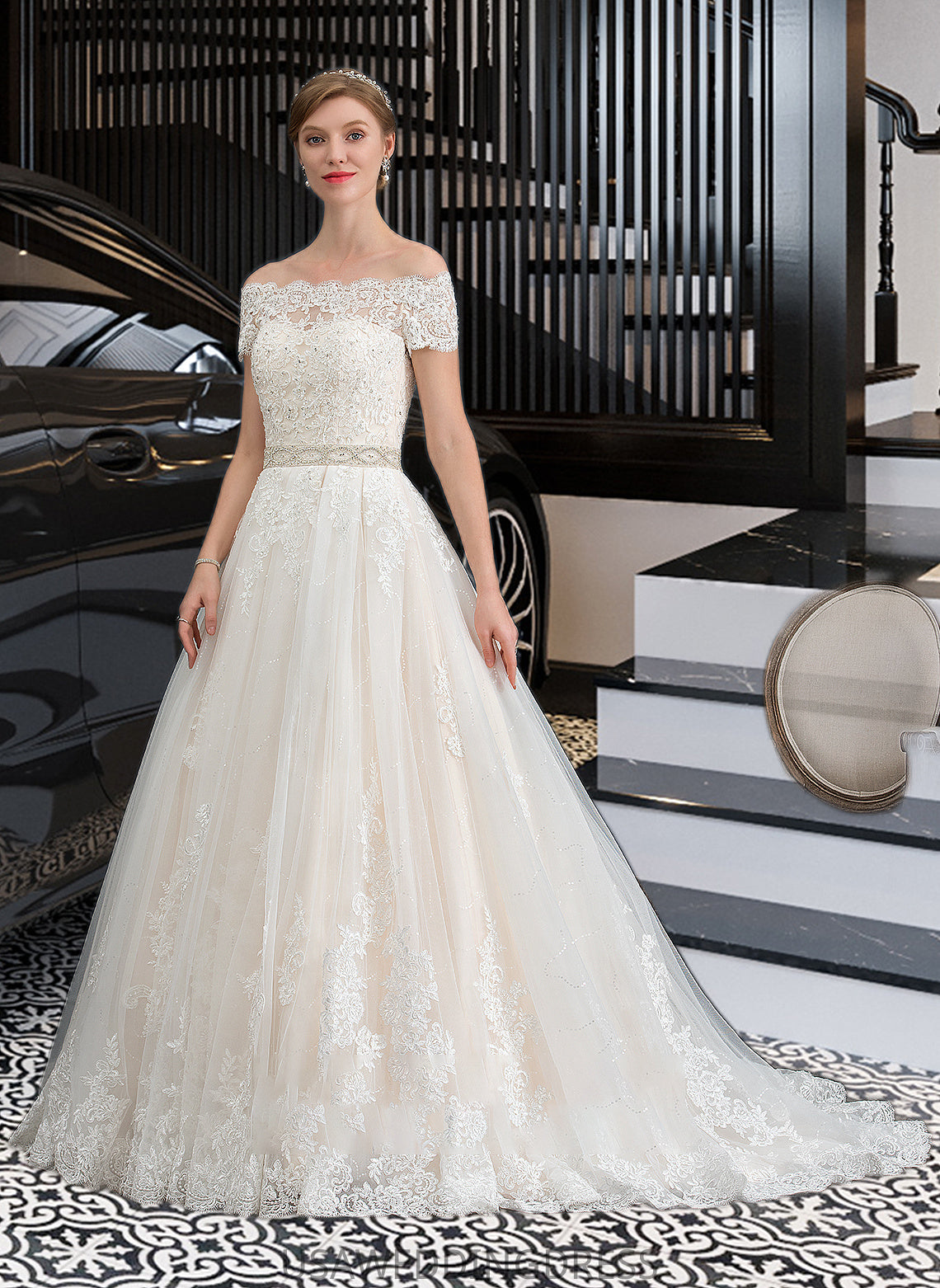 Ansley Ball-Gown/Princess Court Train Tulle Wedding Dress With Beading Sequins DSP0013770