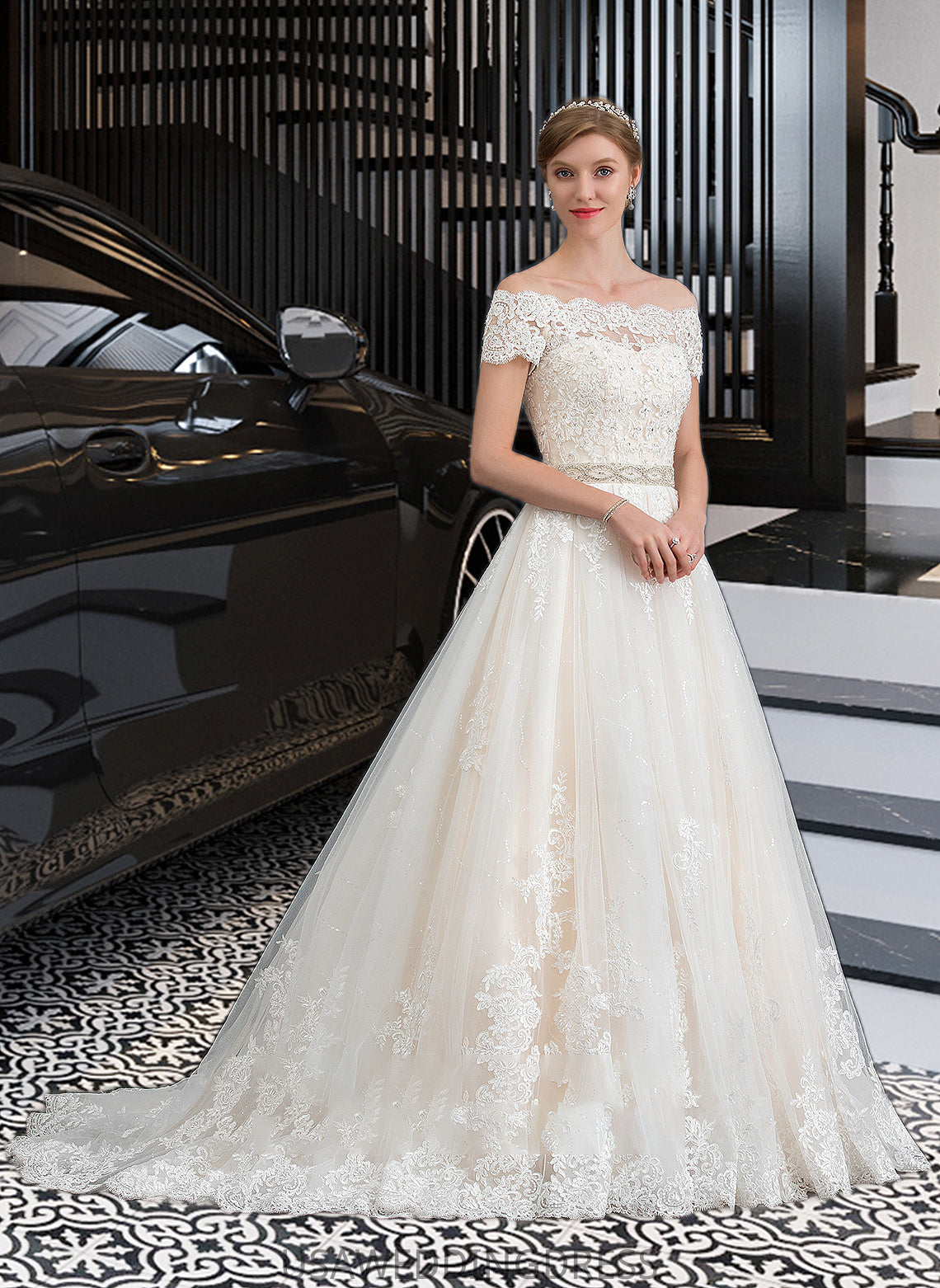 Ansley Ball-Gown/Princess Court Train Tulle Wedding Dress With Beading Sequins DSP0013770