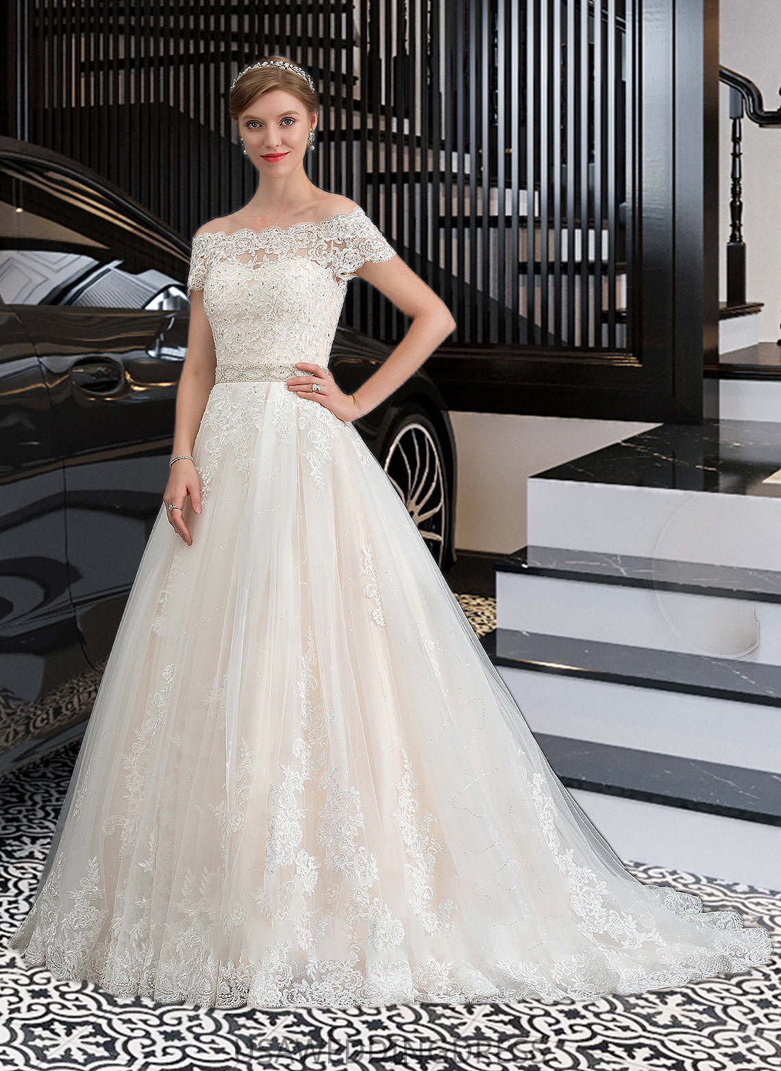 Ansley Ball-Gown/Princess Court Train Tulle Wedding Dress With Beading Sequins DSP0013770
