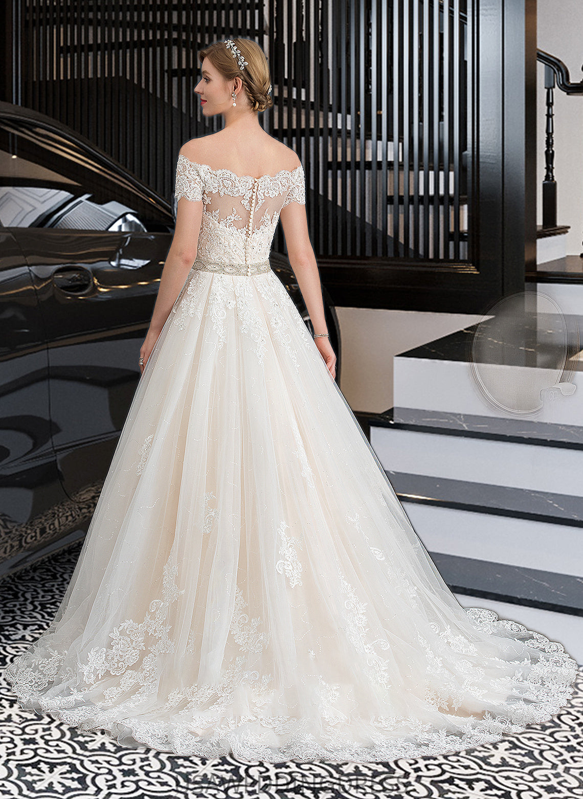 Ansley Ball-Gown/Princess Court Train Tulle Wedding Dress With Beading Sequins DSP0013770