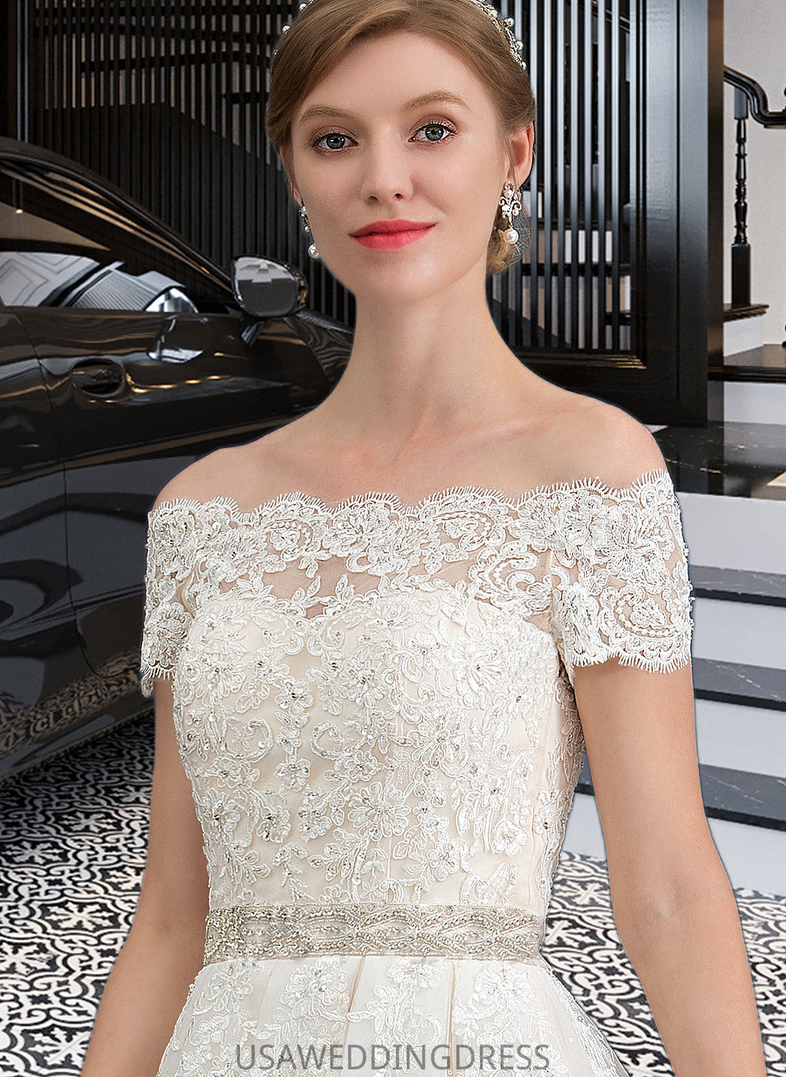 Ansley Ball-Gown/Princess Court Train Tulle Wedding Dress With Beading Sequins DSP0013770
