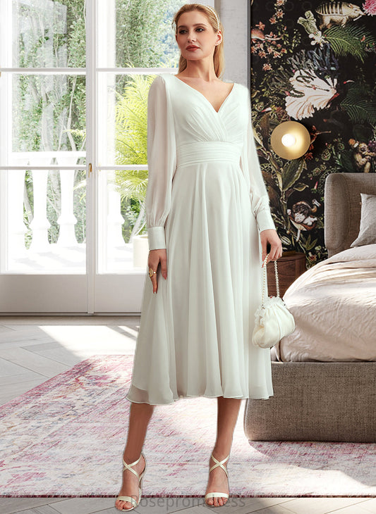 Sophie A-Line V-neck Tea-Length Wedding Dress SRSP0013772