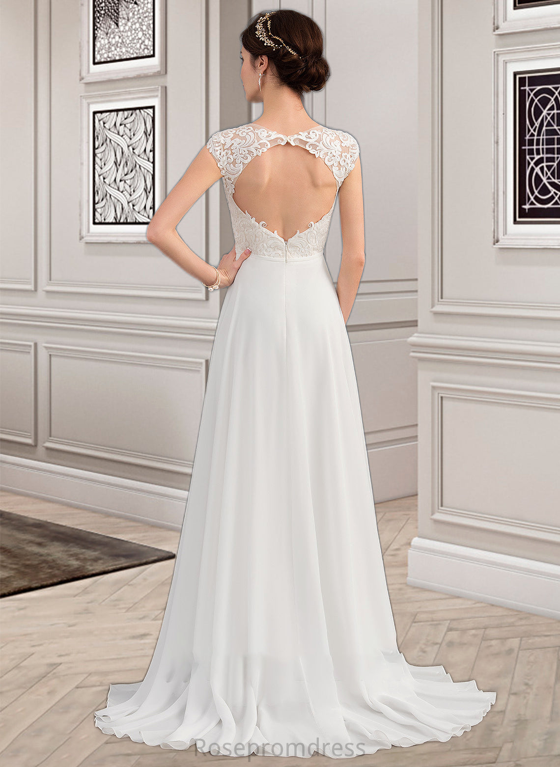 Monica A-Line V-neck Sweep Train Chiffon Wedding Dress With Split Front SRSP0013782