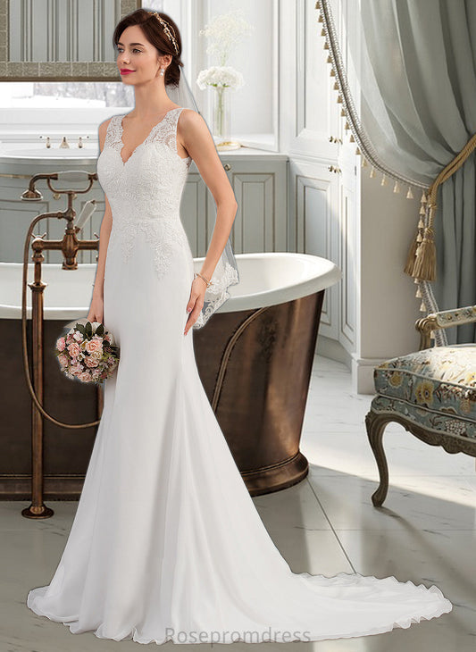 Millicent Trumpet/Mermaid V-neck Court Train Chiffon Wedding Dress SRSP0013788