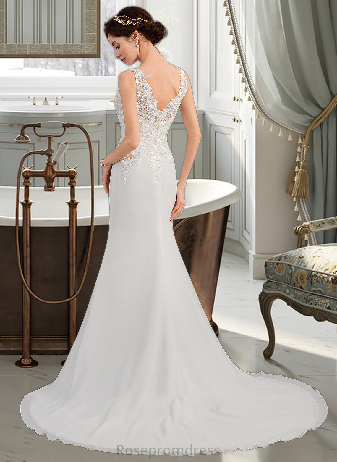 Millicent Trumpet/Mermaid V-neck Court Train Chiffon Wedding Dress SRSP0013788