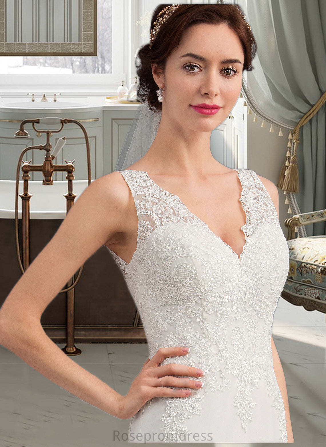 Millicent Trumpet/Mermaid V-neck Court Train Chiffon Wedding Dress SRSP0013788
