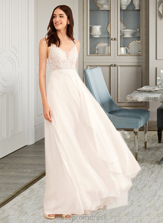 Macie A-Line V-neck Floor-Length Wedding Dress With Sequins SRSP0013797