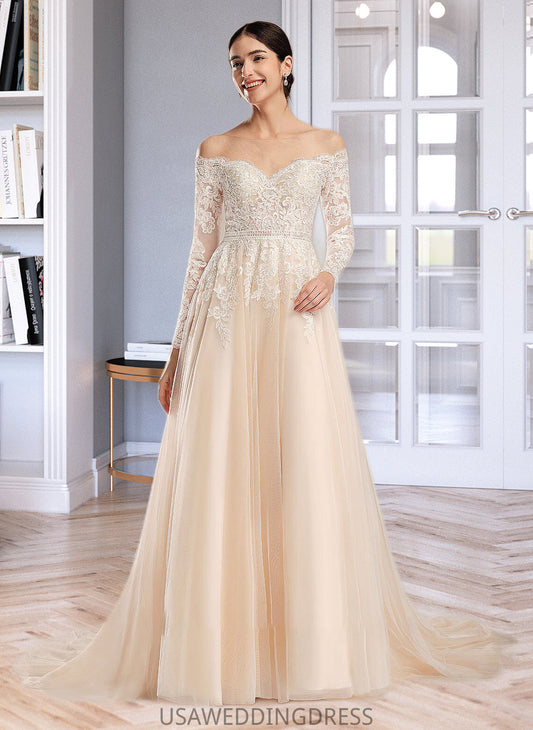 Gemma Ball-Gown/Princess Illusion Chapel Train Wedding Dress With Sequins DSP0013798