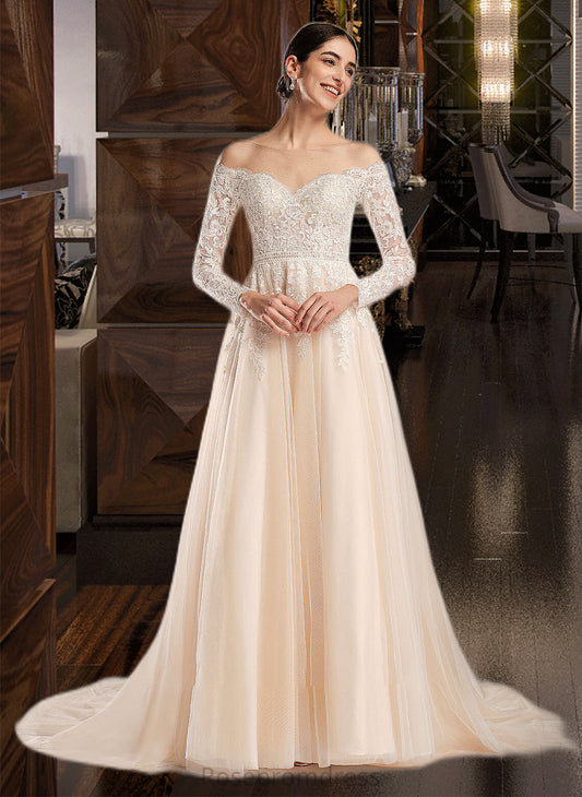 Marcia Ball-Gown/Princess Illusion Chapel Train Wedding Dress With Sequins SRSP0013798