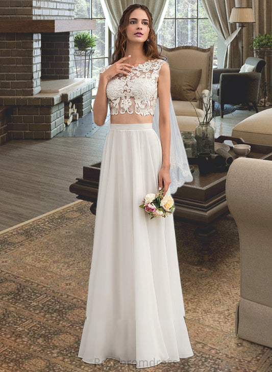Carlee A-Line Scoop Neck Floor-Length Chiffon Wedding Dress With Beading Sequins SRSP0013799