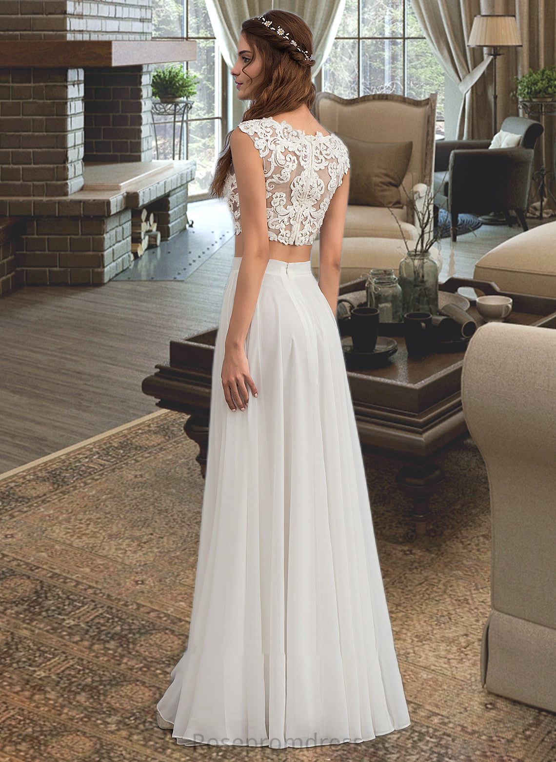 Carlee A-Line Scoop Neck Floor-Length Chiffon Wedding Dress With Beading Sequins SRSP0013799