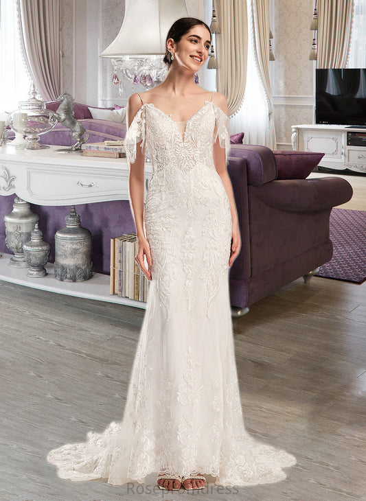 Areli Trumpet/Mermaid V-neck Chapel Train Wedding Dress With Beading Sequins SRSP0013802