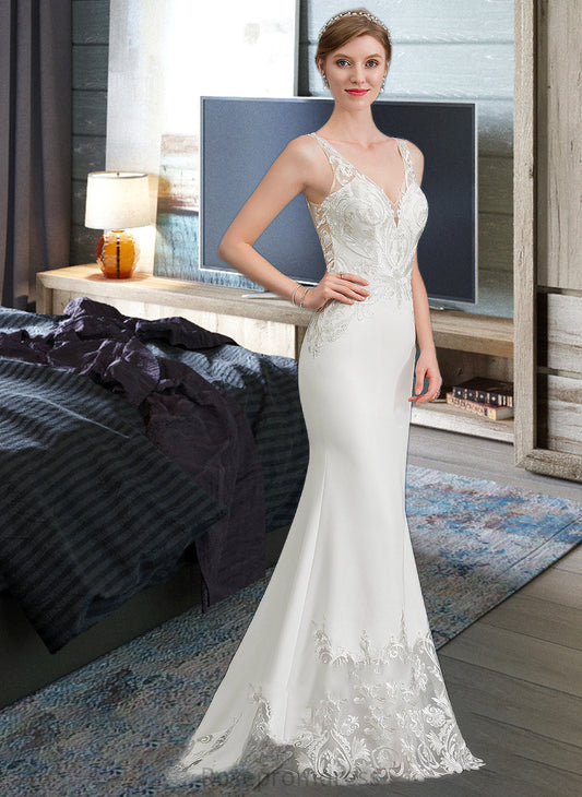 Izabelle Trumpet/Mermaid V-neck Court Train Stretch Crepe Wedding Dress SRSP0013803