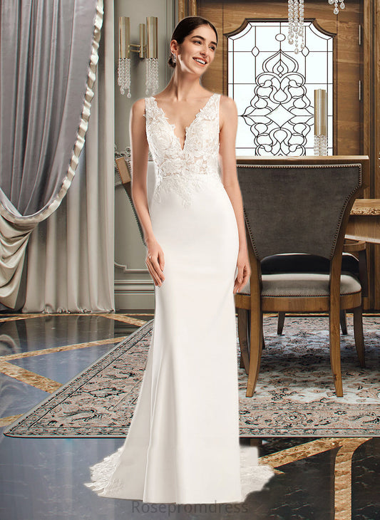 Libby Sheath/Column V-neck Court Train Wedding Dress With Sequins SRSP0013807