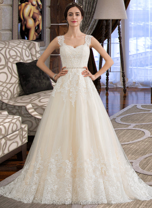 Audrey Ball-Gown/Princess Sweetheart Court Train Tulle Wedding Dress With Beading Sequins SRSP0013813