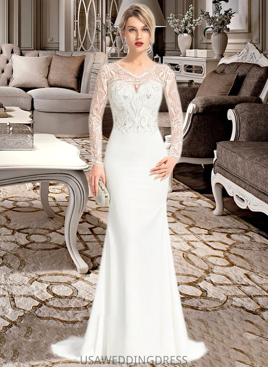 Shea Trumpet/Mermaid V-neck Sweep Train Stretch Crepe Wedding Dress With Beading Sequins DSP0013816