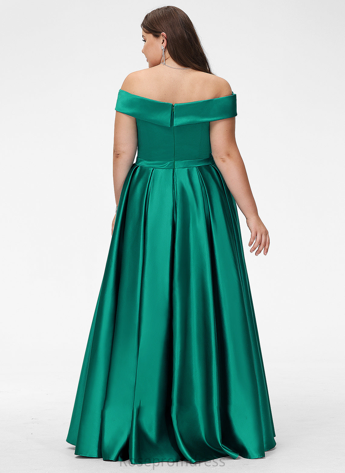 Satin Off-the-Shoulder Split Ball-Gown/Princess With Prom Dresses Floor-Length Front Rosalind Pockets