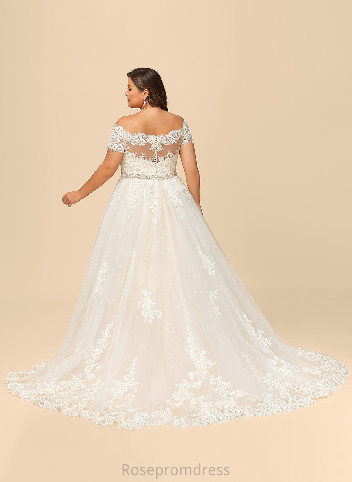 Ball-Gown/Princess Wedding Dresses Lace Dress Wedding With Sequins Tulle Court Beading Train Off-the-Shoulder Dominique