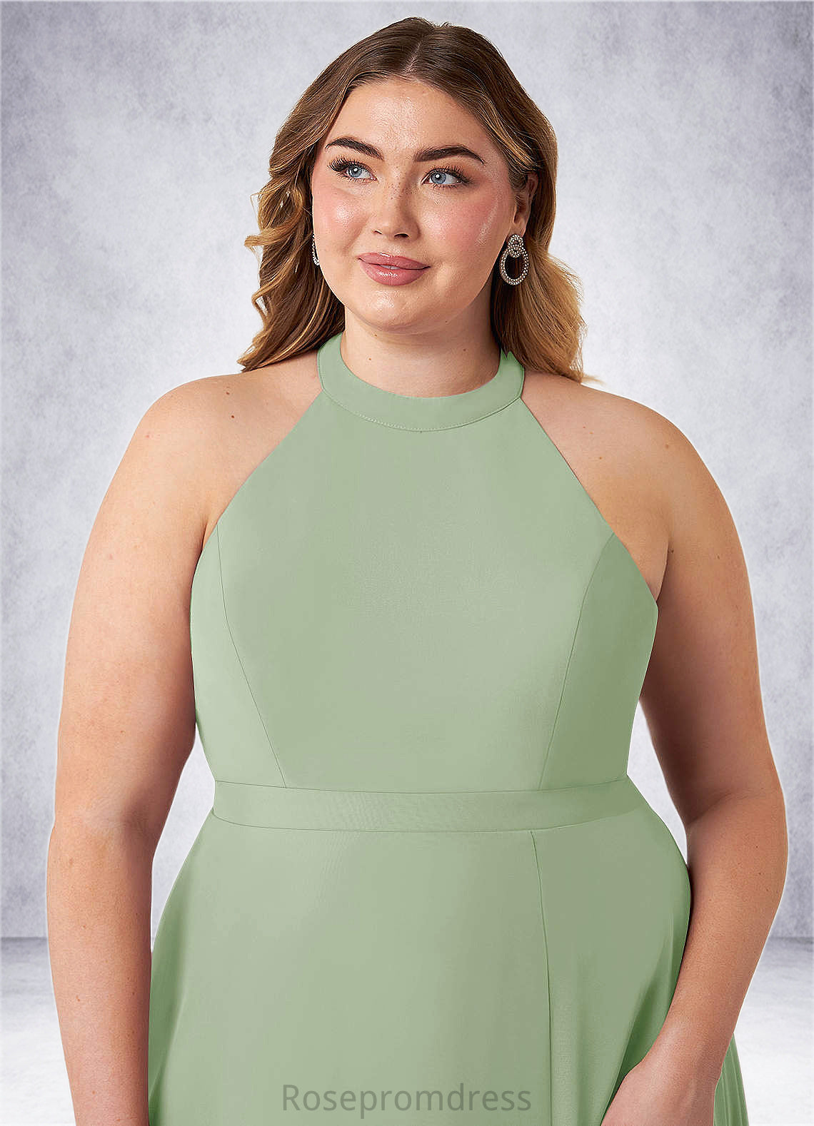 Janiah A-Line High Neck Chiffon Floor-Length Dress SRSP0019612