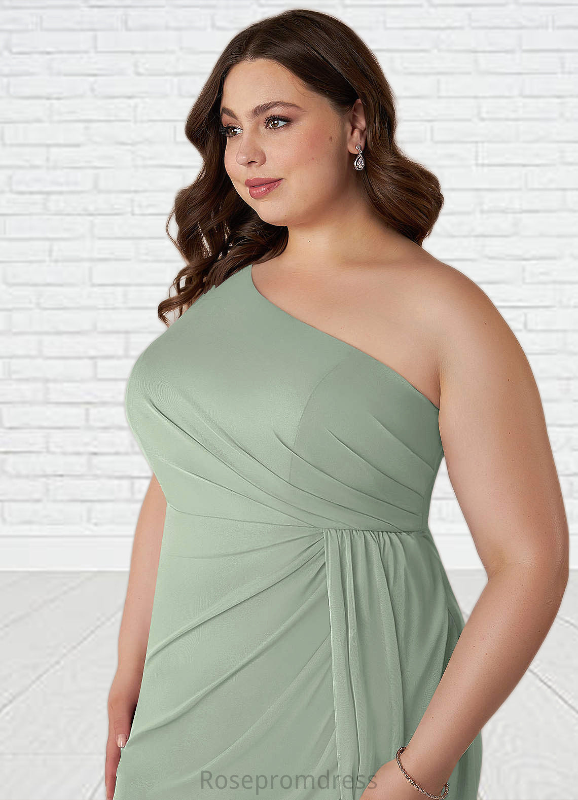 Sherry Sheath One Shoulder Mesh Floor-Length Dress SRSP0019635