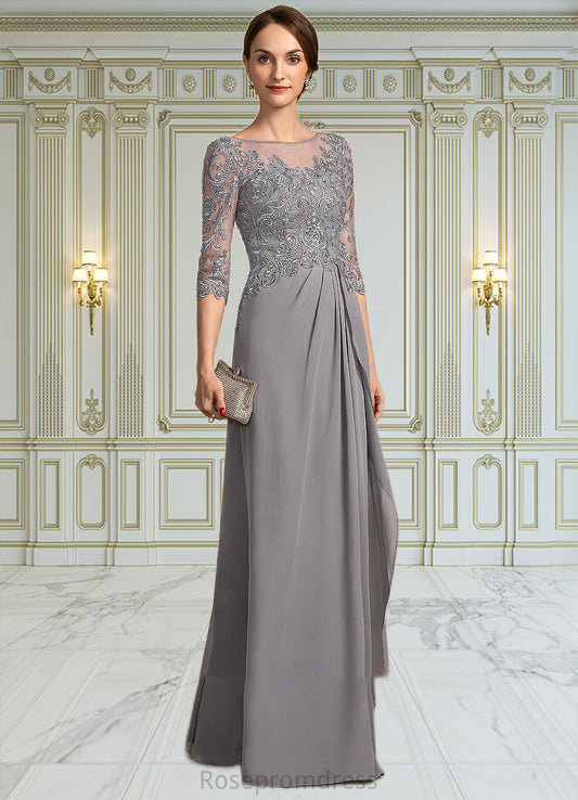 Genesis A-Line Scoop Neck Floor-Length Chiffon Lace Mother of the Bride Dress With Beading Sequins Cascading Ruffles SRSP0014529