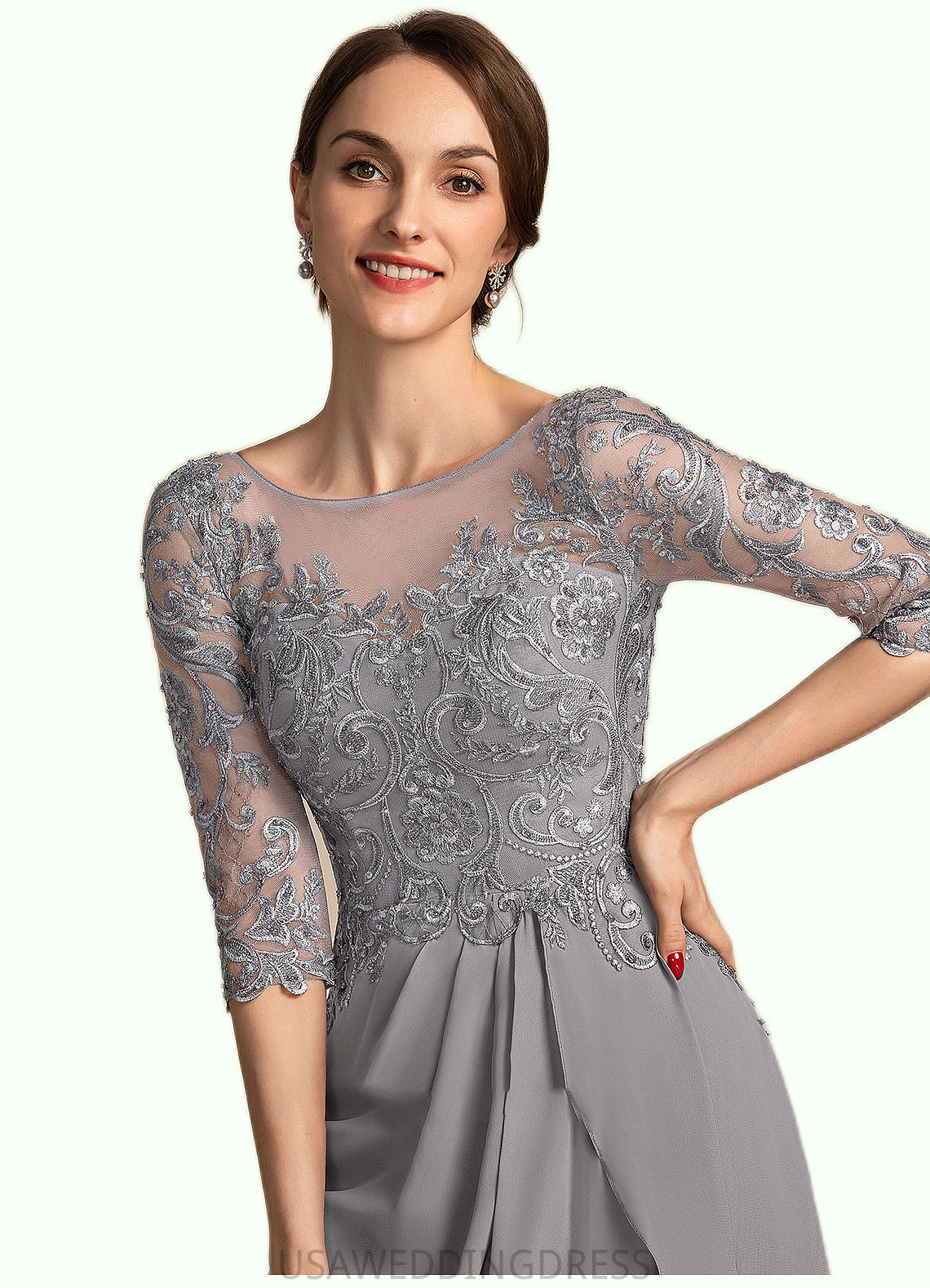 LuLu A-Line Scoop Neck Floor-Length Chiffon Lace Mother of the Bride Dress With Beading Sequins Cascading Ruffles DS126P0014529