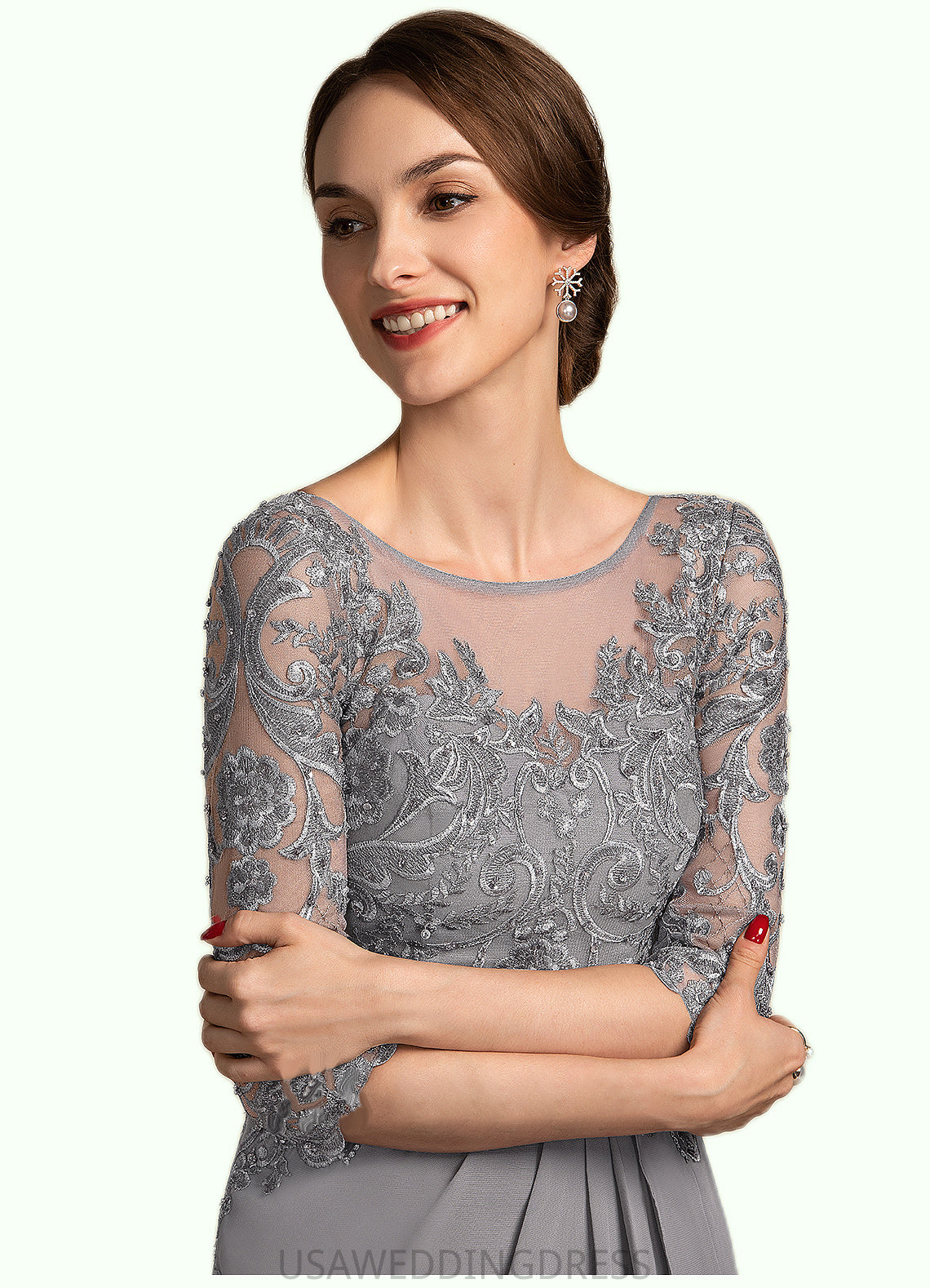 LuLu A-Line Scoop Neck Floor-Length Chiffon Lace Mother of the Bride Dress With Beading Sequins Cascading Ruffles DS126P0014529